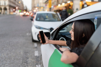 une personne dans une voiture de location