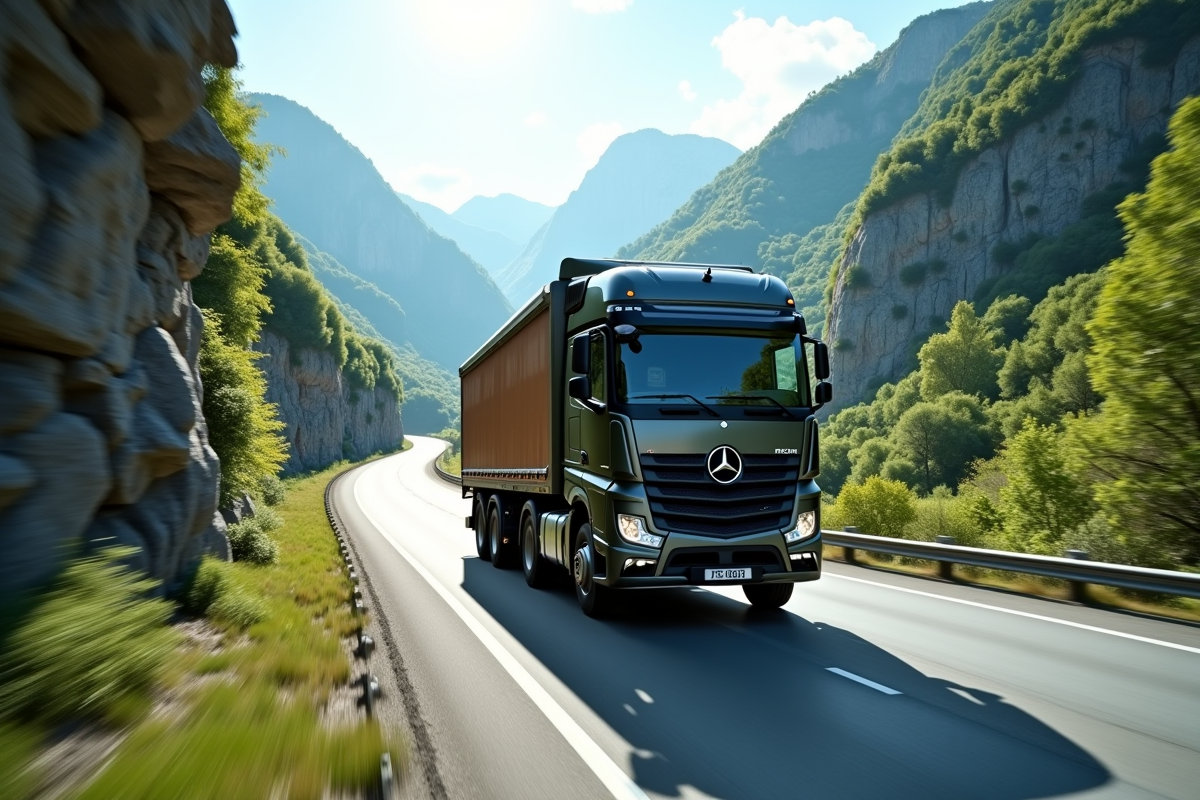 Camion 10ton roulant sur une route de montagne en pleine nature