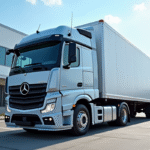 Camion utilitaire d'occasion devant une entreprise moderne