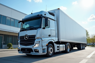 Camion utilitaire d'occasion devant une entreprise moderne