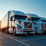 Ligne de camions 10ton modernes brillants dans une cour industrielle