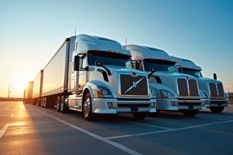 Ligne de camions 10ton modernes brillants dans une cour industrielle