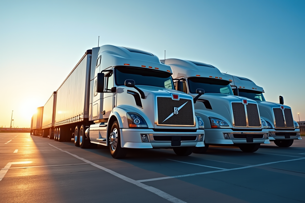 Ligne de camions 10ton modernes brillants dans une cour industrielle