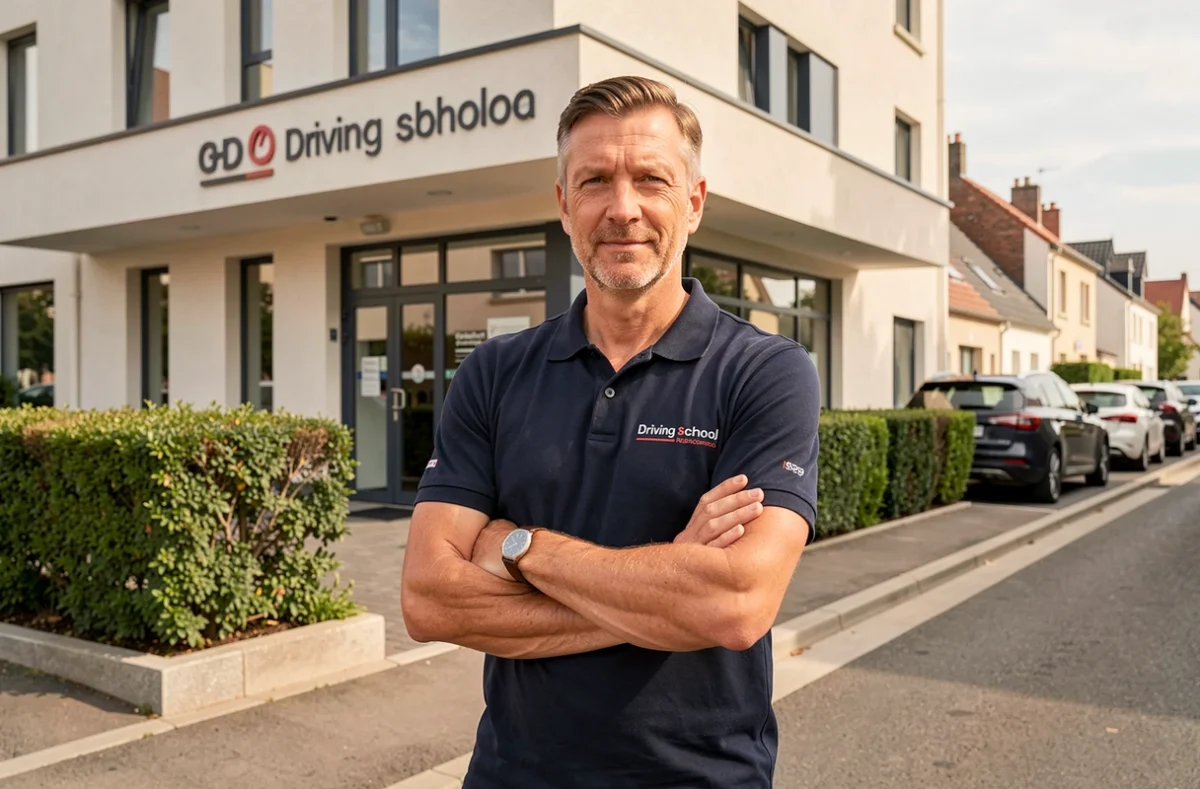 Moniteur professionnel devant les locaux du CEPAM, auto-école dans les Hauts-de-France