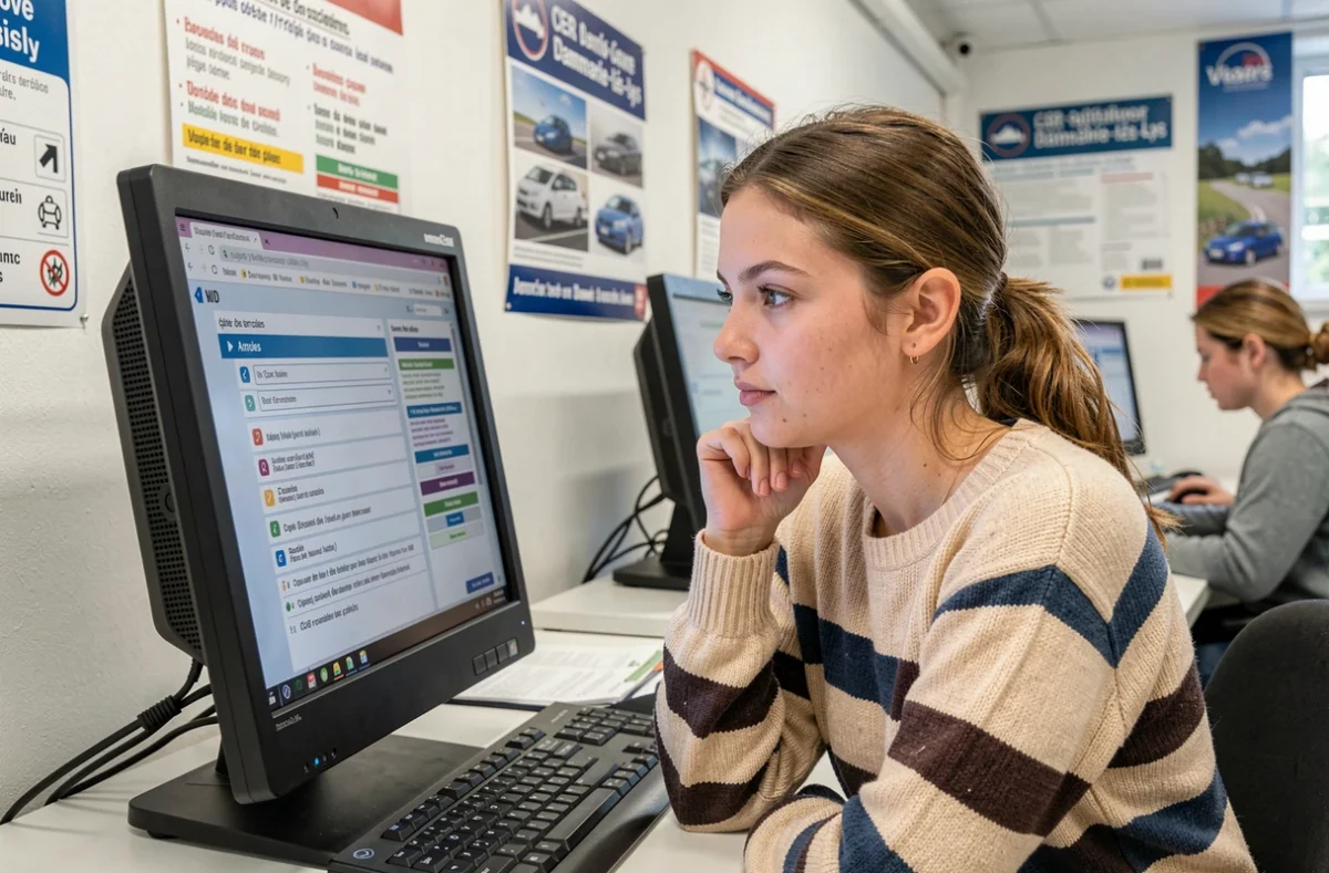 Élève révisant le code de la route sur ordinateur à l'auto-école CER Dammarie-lès-Lys
