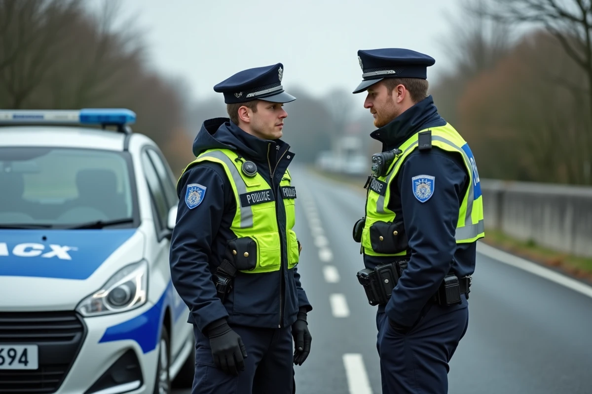 Contrôle d'alcoolémie au bord de la route par un policier auprès d'un jeune conducteur, illustrant la tolérance zéro alcool pour les permis probatoires