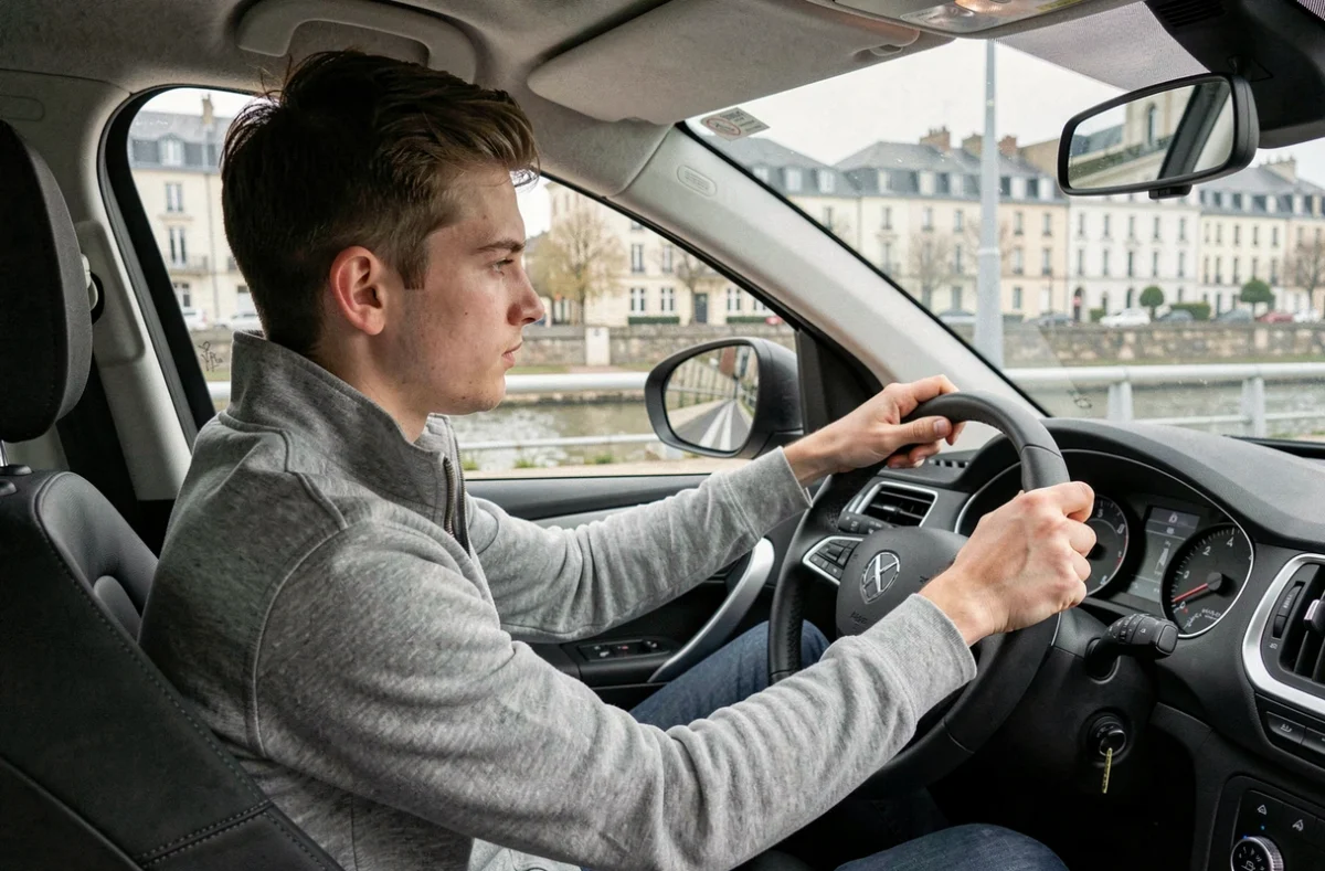 Jeune homme concentré au volant lors d'une leçon avec ECF Melun