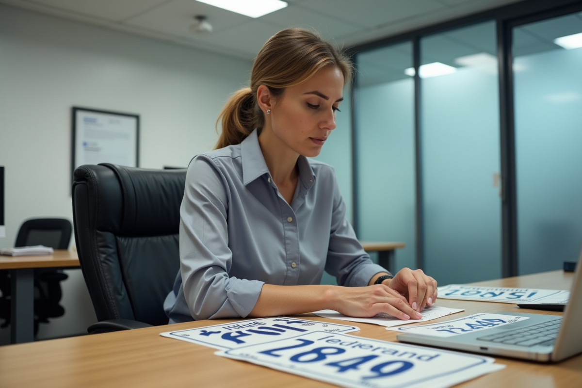 Femme agent vérifie des plaques d