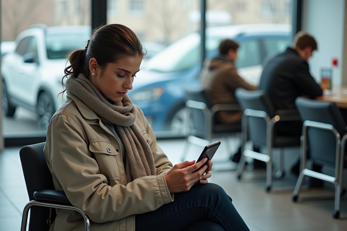 Jeune femme assise dans la salle d