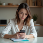 Jeune femme concentrée remplissant un formulaire en ligne à la maison