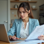 Jeune femme avec documents de voiture dans un intérieur moderne