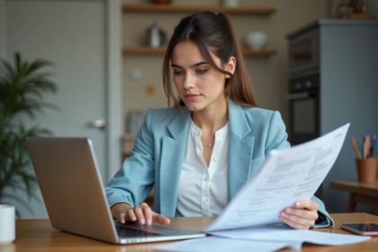 Jeune femme avec documents de voiture dans un intérieur moderne