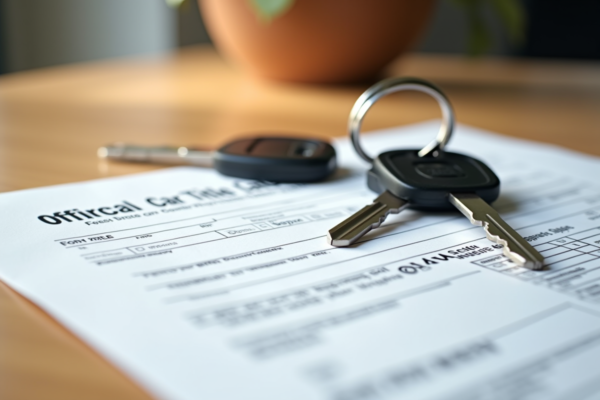 Formulaire de titre de voiture et clés sur une table en plein jour