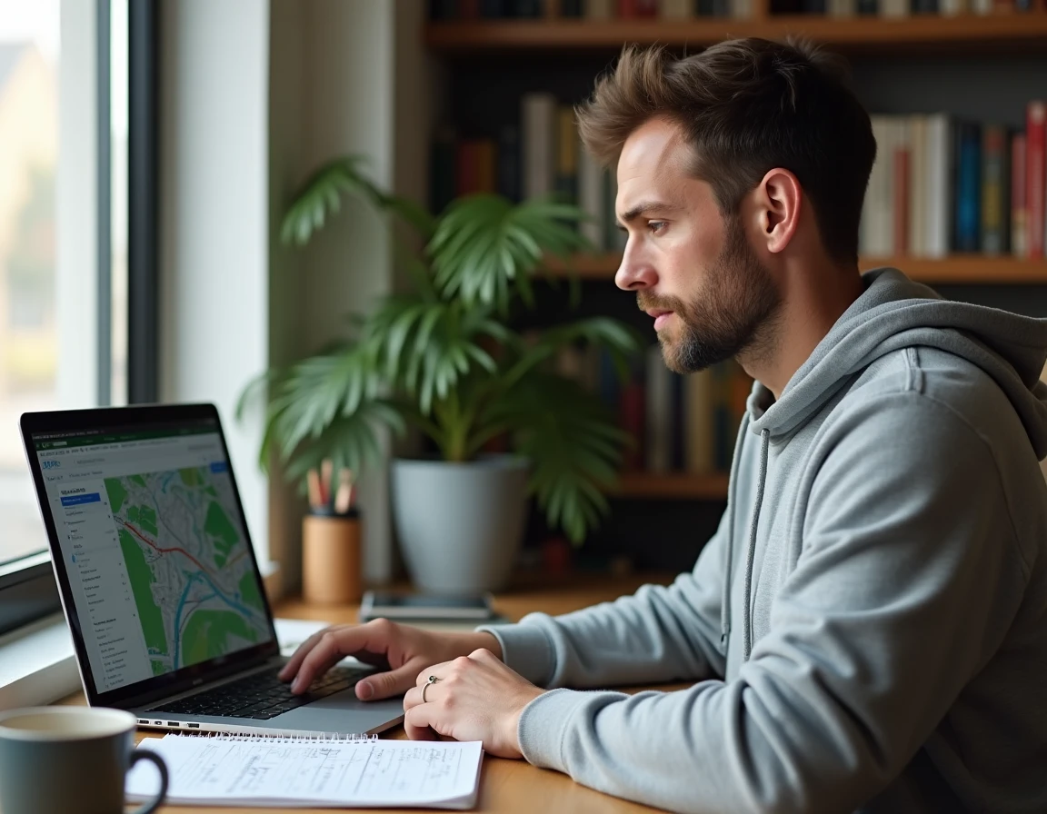 Homme débutant qui apprend la conduite urbaine en ligne sur un site de formation