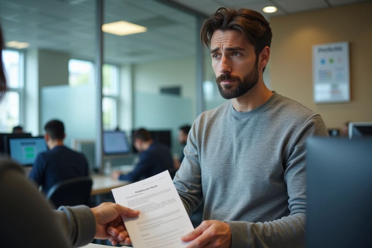Homme déposant son dossier de correction de permis de conduire au guichet d'une préfecture