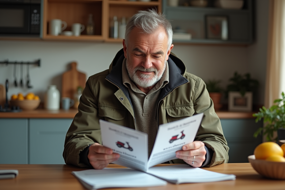 Homme compare brochures d