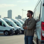 Homme examine un véhicule utilitaire moderne en concession