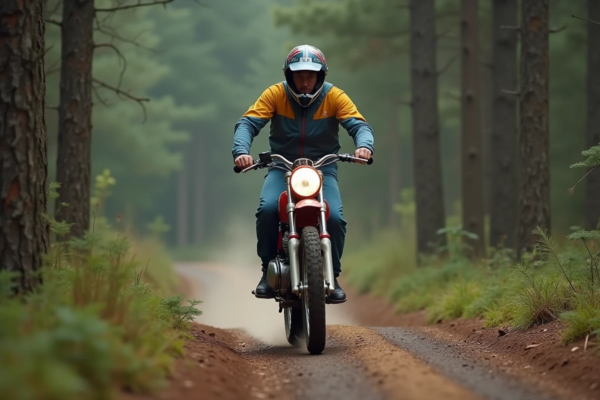 Honda XLV750R trail en action sur une piste forestière, moto collector des années 80 en conduite hors-route