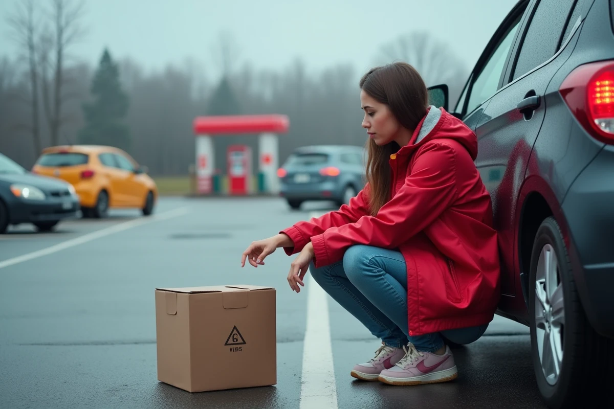 Jeune femme en imperméable rouge lisant une lampe d