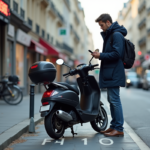 Jeune homme utilisant une application de stationnement à Paris