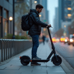 Jeune homme sécurise son scooter en ville