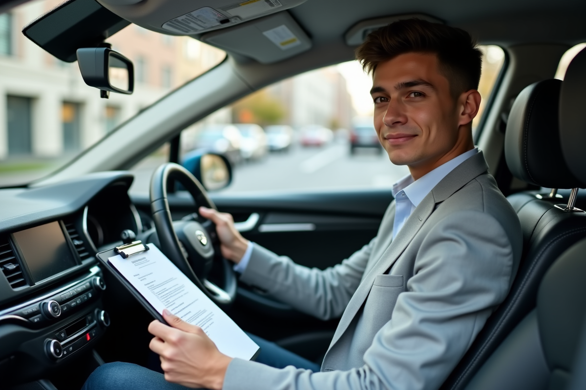 Jeune professionnel montrant un contrat d