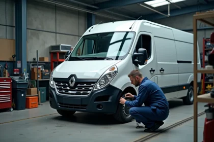 Mécanicien inspectant l'intérieur d'un Master L2H2 dans un atelier de conversion camping-car
