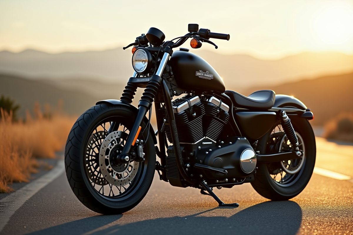 Moto Harley Davidson avec moteur 103 sur route ensoleillee