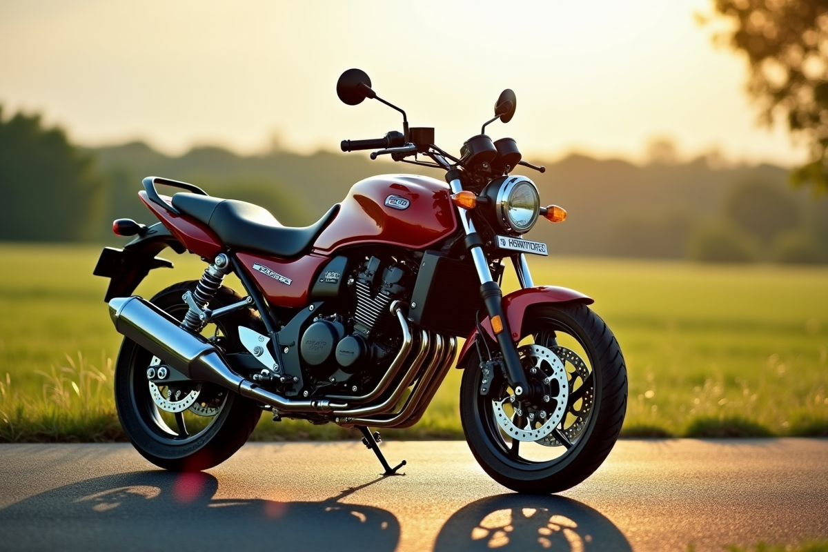 Moto Honda XR 600 L sur route ensoleillee en campagne