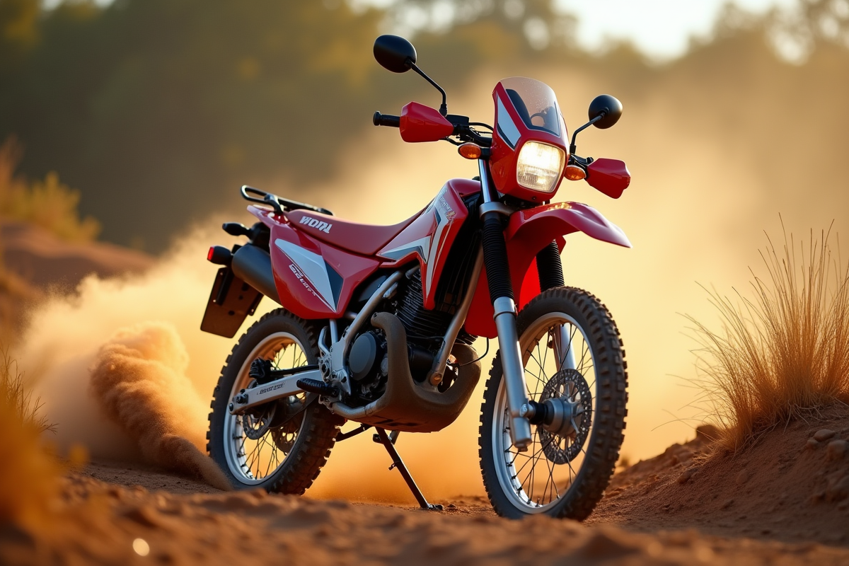 Honda XR 600 L en action sur sentier dirt en mouvement
