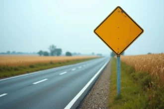 Panneau de signalisation route à caractère prioritaire panneau losange jaune en bord de route rurale française