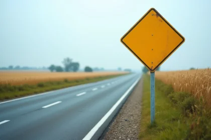 Panneau de signalisation route à caractère prioritaire panneau losange jaune en bord de route rurale française
