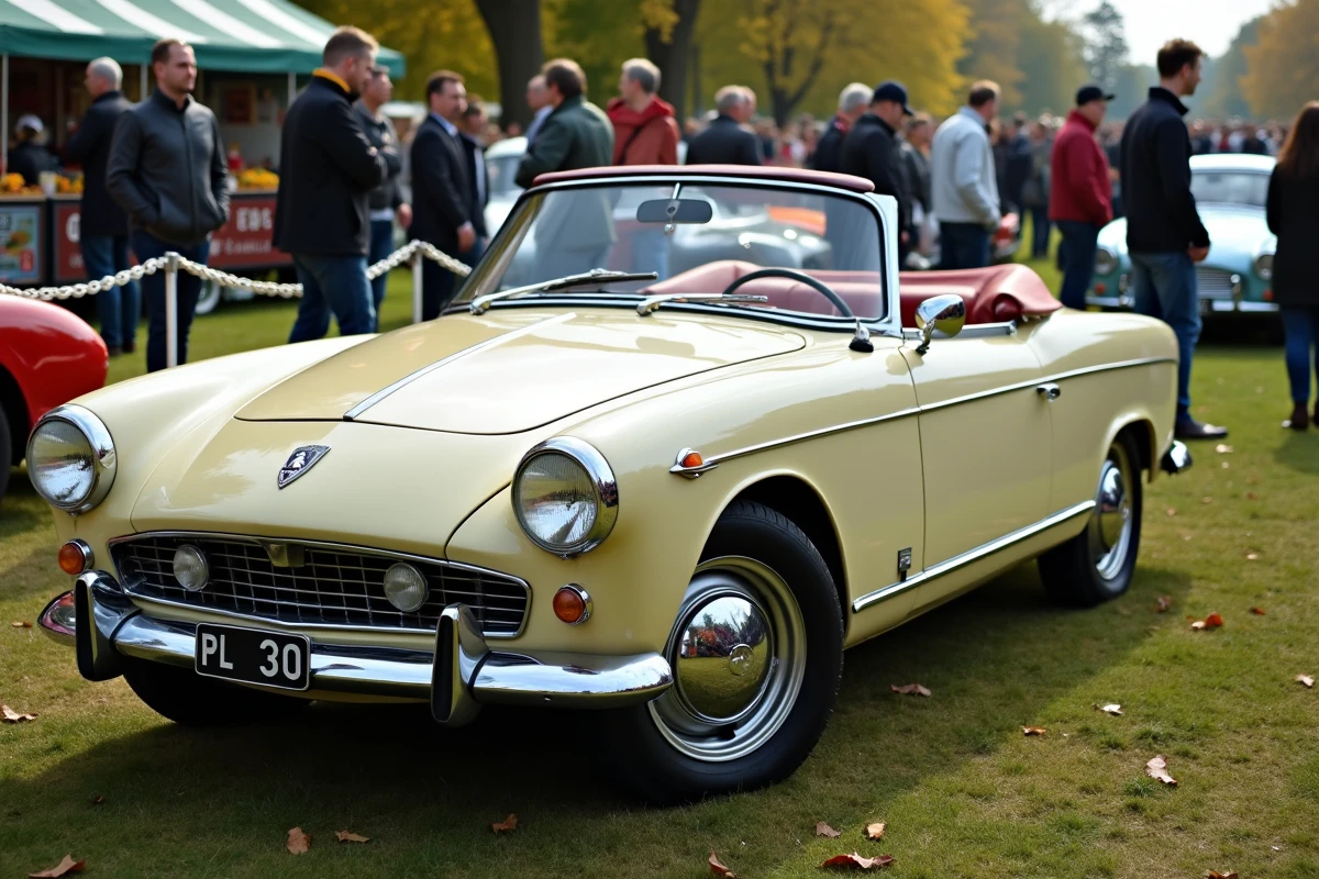 Peugeot 403 Cabriolet vintage au salon auto extérieur