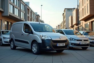 Voiture Peugeot Partner Tepee en ville avec autres véhicules