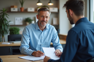 Homme professionnel aidant un client dans un bureau moderne