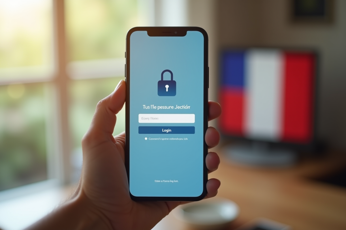 Smartphone affichant une page de connexion avec drapeau français