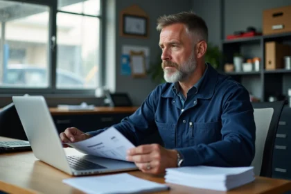 Technicien auto en bureau moderne avec diagnostic voiture